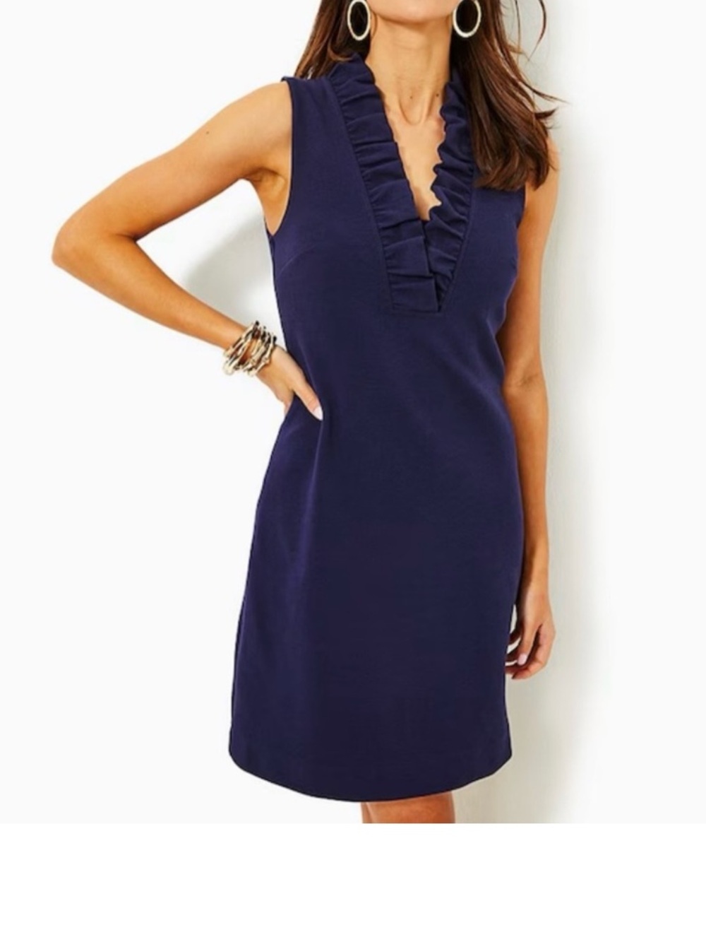 Lilly Pulitzer Tisbury Navy Ruffle V-Neck Sleeveless Mini Sheath Dress